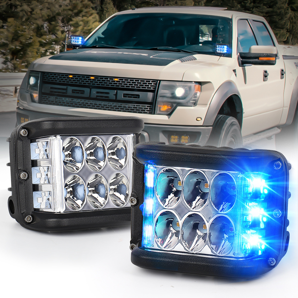 OVOVS 30W Offroad 4x4 Dual Color Led Work Light Side Shooter Flashing Work Light Blue Strobe Light