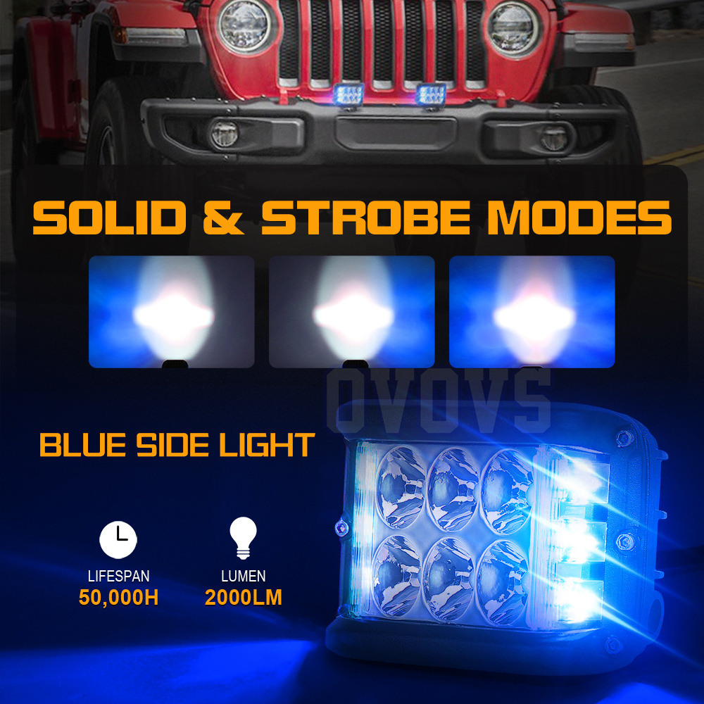 OVOVS 30W Offroad 4x4 Dual Color Led Work Light Side Shooter Flashing Work Light Blue Strobe Light