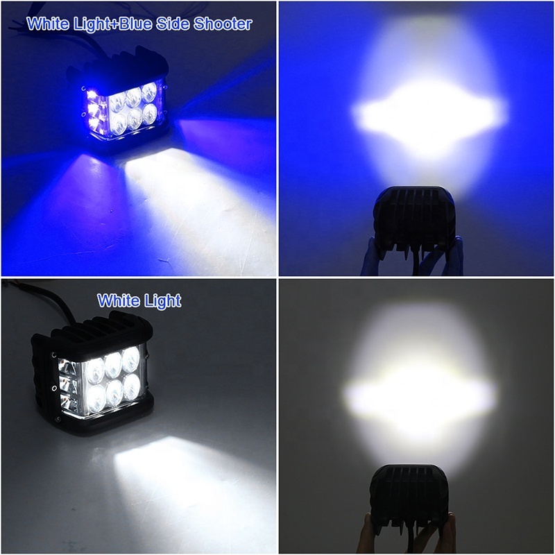 OVOVS 30W Offroad 4x4 Dual Color Led Work Light Side Shooter Flashing Work Light Blue Strobe Light