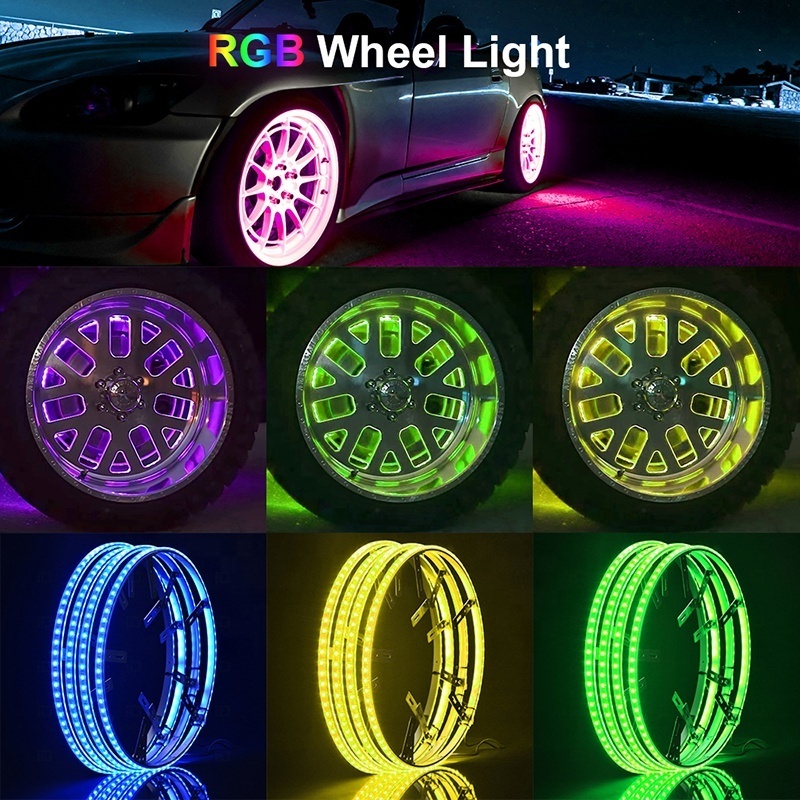 OVOVS Wholesale 4PCS Chasing Double Row Tyre Light Waterproof IP68 Car Ring RGB Led Wheel Light For Trucks