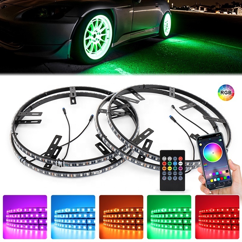 OVOVS Wholesale 4PCS Chasing Double Row Tyre Light Waterproof IP68 Car Ring RGB Led Wheel Light For Trucks