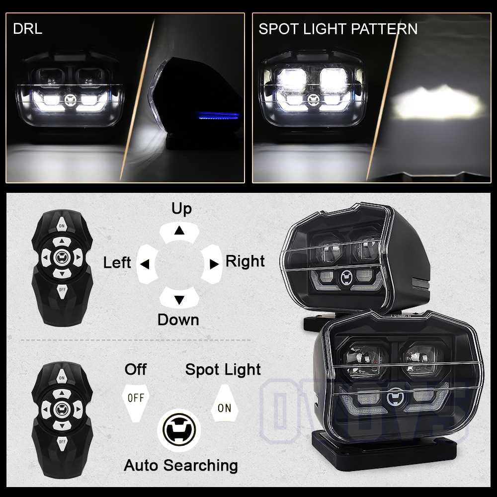 OVOVS Hot Sale 60W 360 Degree Rotating Wireless Remote Control Led Search Light for Marine Boats