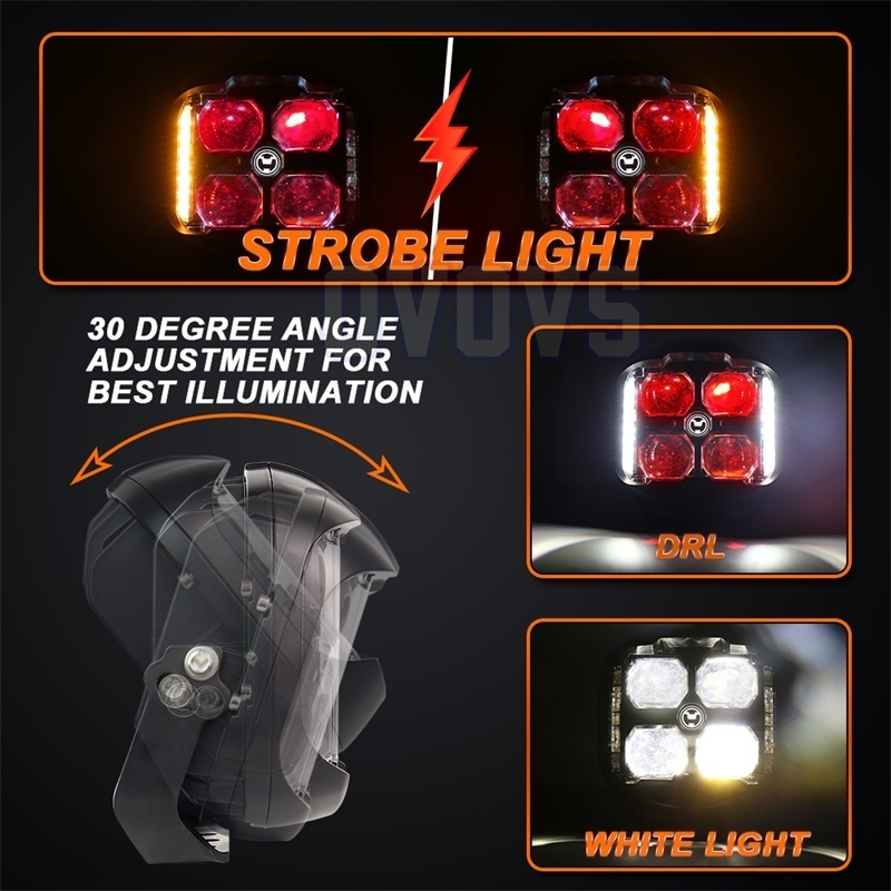 OVOVS High Brightness Led Spot Lamp 4x4 Red Warning Light Car Driving Drl Spot Light