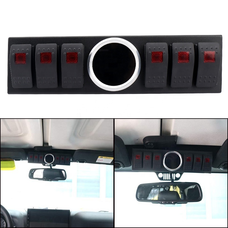 Control Box System 6 Rocker Switches Panel with Wiring Harness&Voltage meter for Jeep Wrangler JK