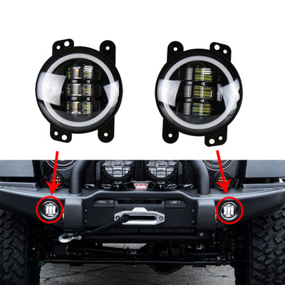 OVOVS Off Road 30W 4 inch LED Fog Lights with Angle Eye White Halo DRL for Jeep Wrangler