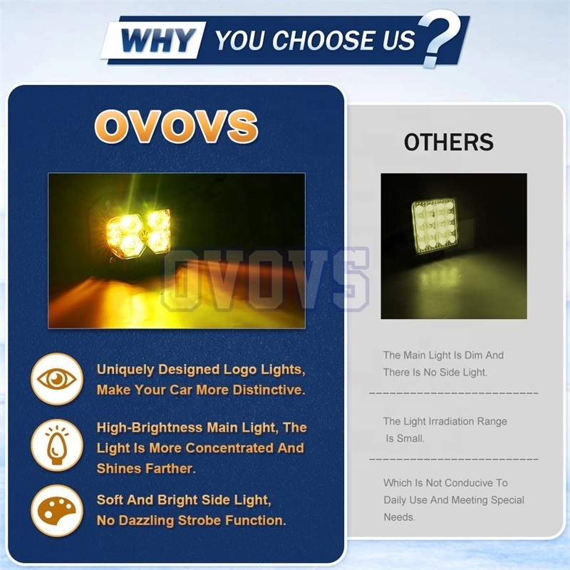 OVOVS Auto Lighting Systems Yellow White Lens Mini Flush Mount Side Shooter 40W 3 Inch Led Work Light For Suv Offroad Atv