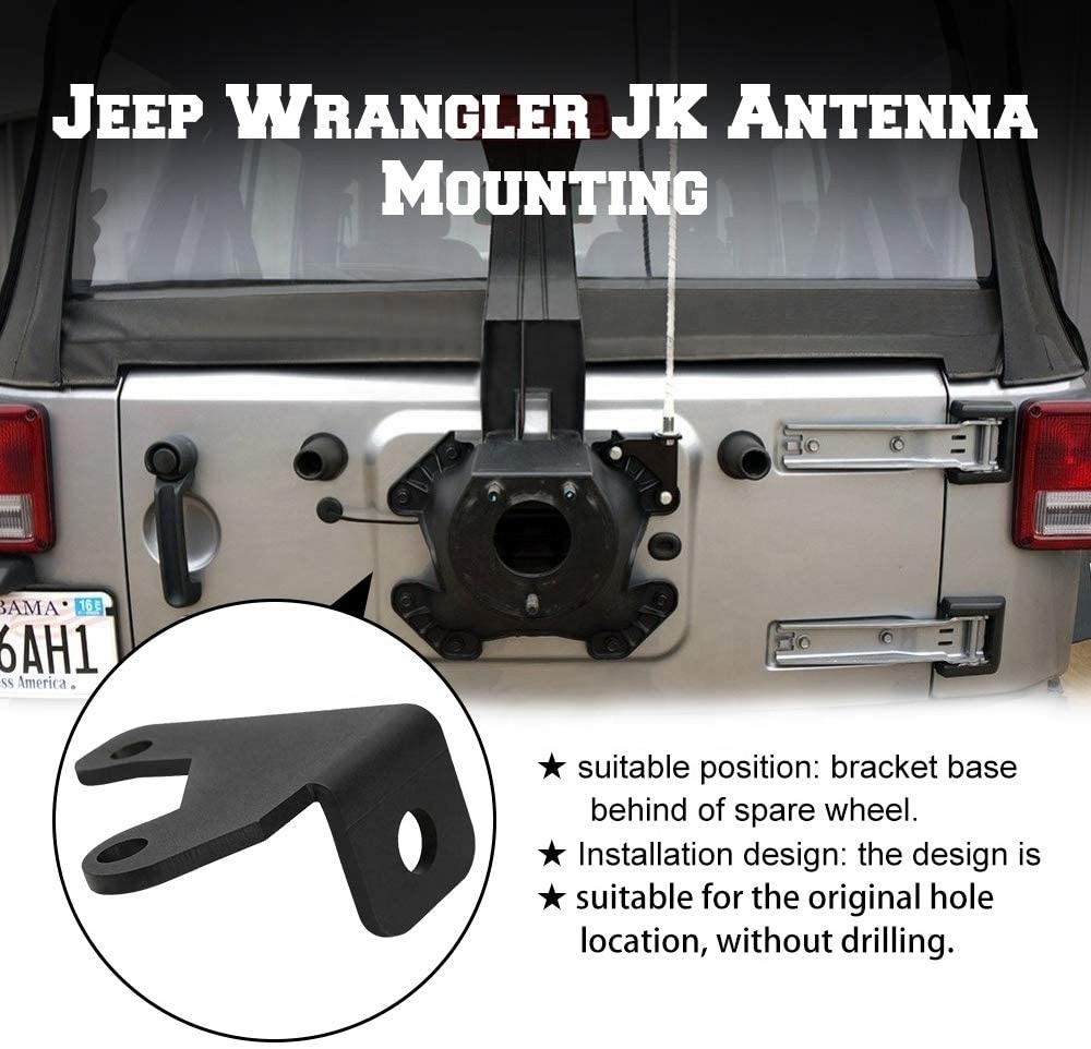 Black Spare Tire CB Antenna Steel Mount Bracket for Jeep Wrangler JK