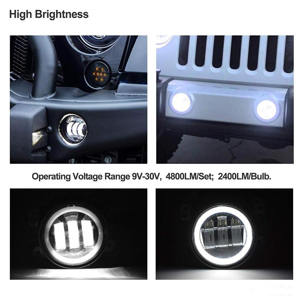 OVOVS Off Road 30W 4 inch LED Fog Lights with Angle Eye White Halo DRL for Jeep Wrangler