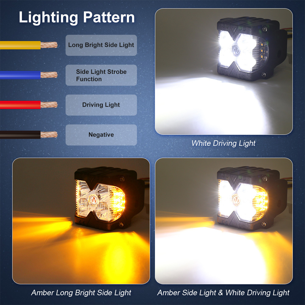 OVOVS Auto lighting system White Color 40W LED Driving Lights with Amber Side Shooter Light for Off-road Vehicles