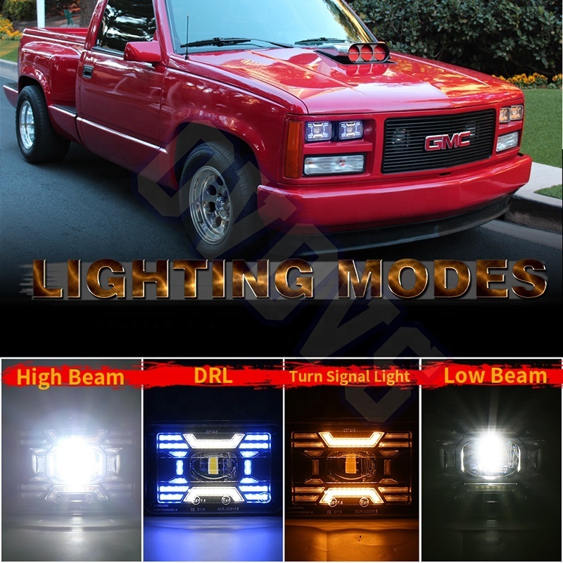 OVOVS DOT SAE H4651 H4652 H4656 H6545 Brightest DRL Hi/Lo Beam Headlamps Projector Rectangular Truck Square 4x6 Led Headlight