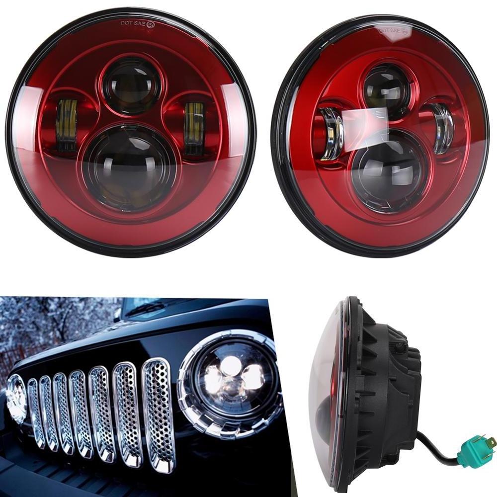 OVOVS Auto Lighting Systems 12V 7 inch Red LED Headlights for Jeep Wrangler JK JL Lada Niva 4x4 Urban