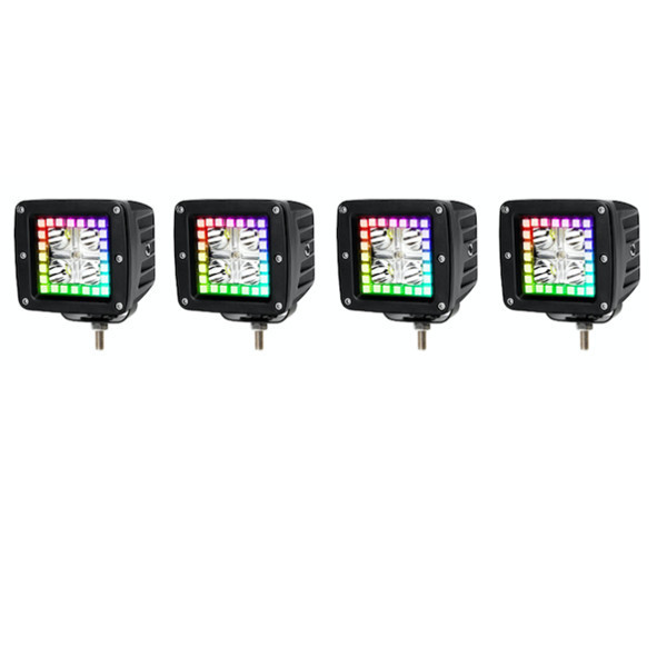 OVOVS 4pcs RGB Led Work Light Pod for Motorcycle UTV ATV SUV