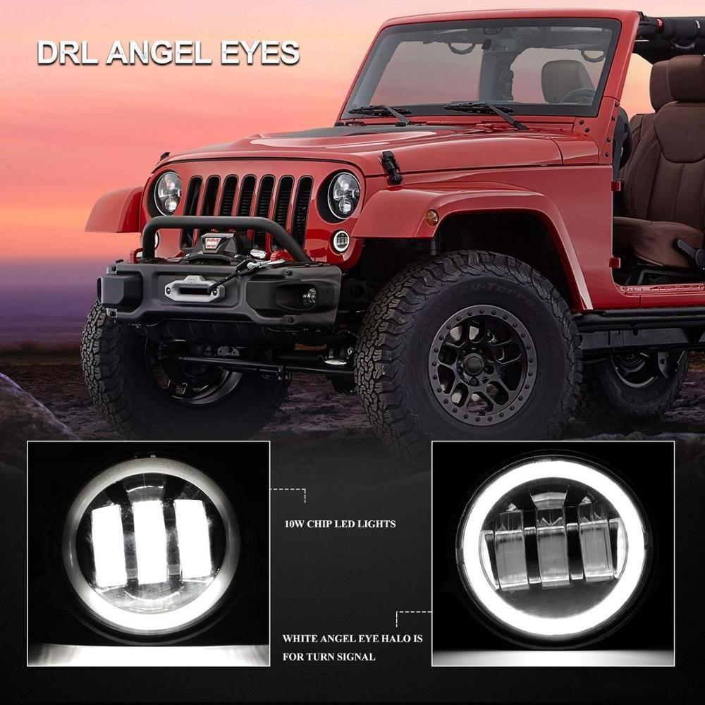 OVOVS Off Road 30W 4 inch LED Fog Lights with Angle Eye White Halo DRL for Jeep Wrangler