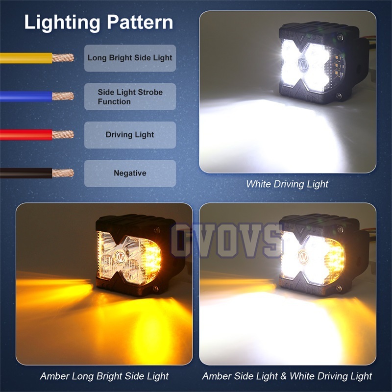 OVOVS Waterproof Amber Side Shooters Light 40W Led Strobe Work Light For Jeep Truck Atv Boat 4x4