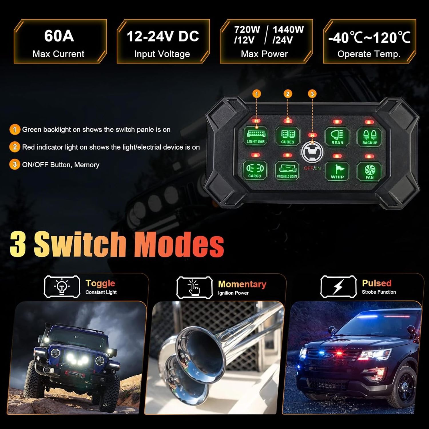 OVOVS Remote Control Switch Pod Wireless 8 Gang Switch Panel for Off Road Truck Jeep Boat SUV UTV ATV Camper