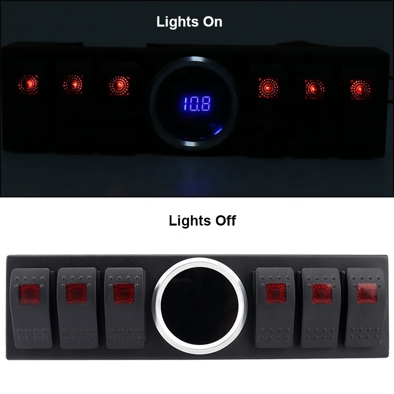 Control Box System 6 Rocker Switches Panel with Wiring Harness&Voltage meter for Jeep Wrangler JK