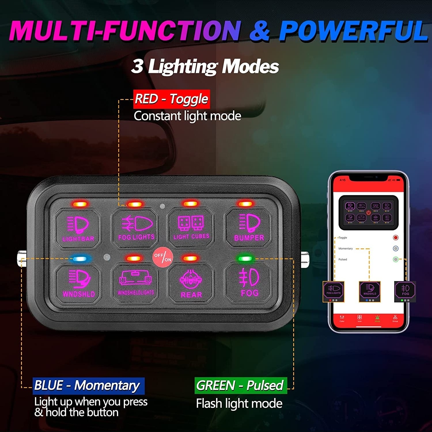 OVOVS auto lighting systems universal accessory marine car waterproof 12v blue-tooth 8 gang switch panel