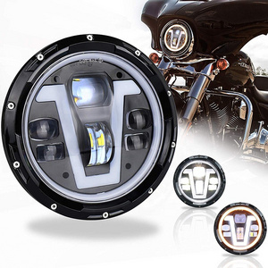 OVOVS 7 Inch Motorcycle Led Headlight 12V White V Type Halo DRL Led Headlight for Harley Honda CB400