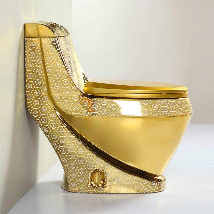 OVS Hot Sale Luxury Sanitary Wares Color Peeing Piss Wc Toilet Golden Ceramic Water Closet One Piece Bathroom Gold Toilet