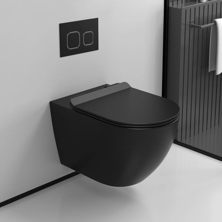 Wall hanging european rimless p trap modern color ceramic sanitary ware wc wall mounted drain matt black wall hung toilet