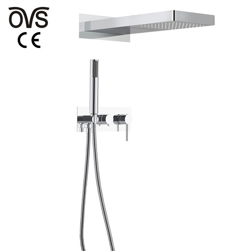 OVS Fashion style Brass Waterfall Rain Shower Faucet 3 Functions Hot Cold Gun Metal Bathroom Shower Set