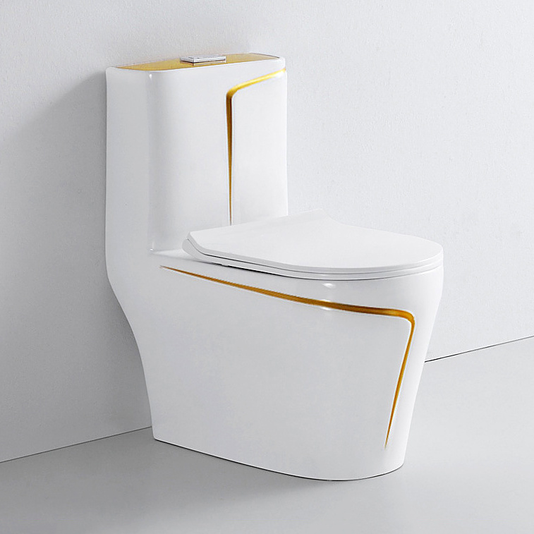 Modern sanitary ware color water closet siphonic ceramic commode toilet bowl bathroom luxury wc one piece toilets with gold rim