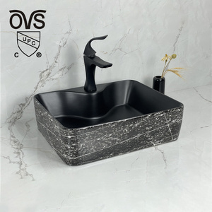 Modern Design Ceramic Sanitary Wares Bathroom Sink Wash Basin Marble Pattern Wash Basin Porcelain Bathroom Sink Marble Top Basin