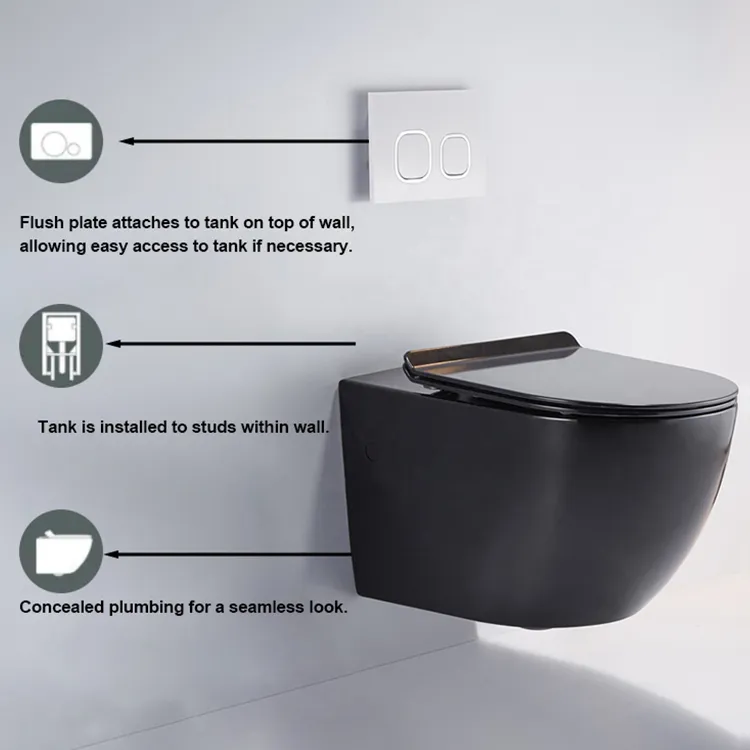 OVS Sanitary Wares Black Toilets Bowl Wall Mounted Wc Set Concealed Tank Bathroom Hanging Ceramic Custom Color Wall Hung Toilet