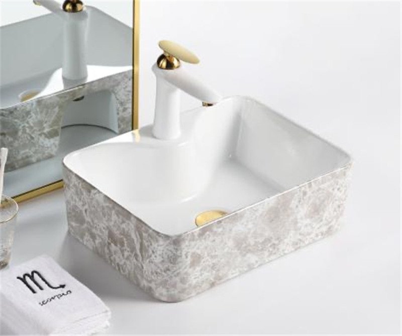 Modern Design Ceramic Sanitary Wares Bathroom Sink Wash Basin Marble Pattern Wash Basin Porcelain Bathroom Sink Marble Top Basin