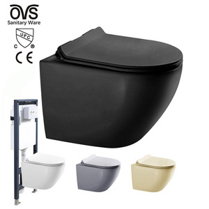 OVS Sanitary Wares Black Toilets Bowl Wall Mounted Wc Set Concealed Tank Bathroom Hanging Ceramic Custom Color Wall Hung Toilet