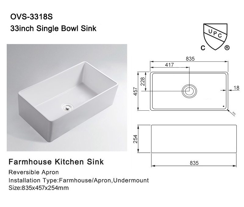 OVS Cupc North America Unique Under Mount Large Porcelain 33 Inch Farmhouse Sink For Home Kitchen Sinks