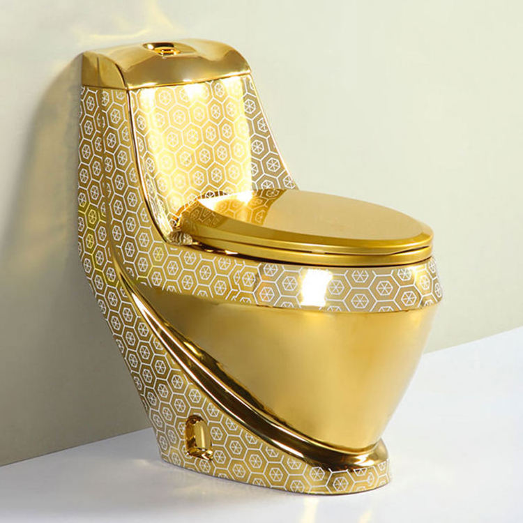 OVS Hot Sale Luxury Sanitary Wares Color Peeing Piss Wc Toilet Golden Ceramic Water Closet One Piece Bathroom Gold Toilet