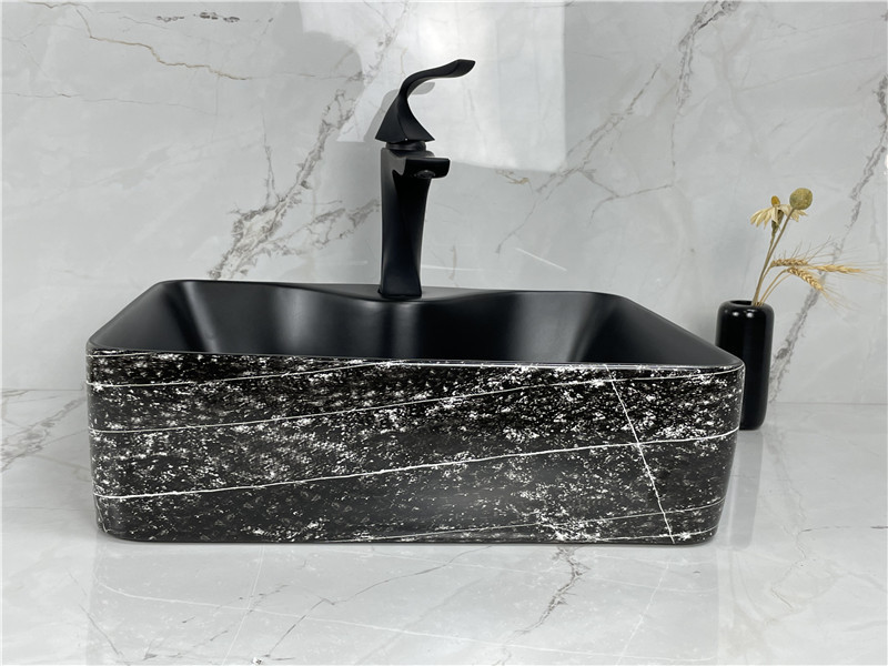 Modern Design Ceramic Sanitary Wares Bathroom Sink Wash Basin Marble Pattern Wash Basin Porcelain Bathroom Sink Marble Top Basin