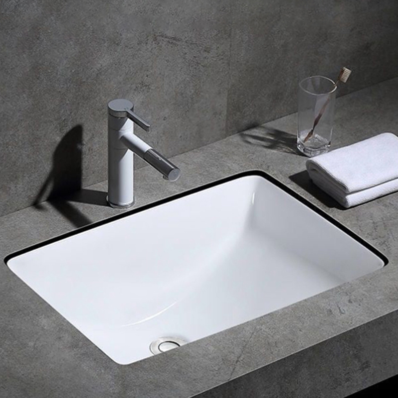 Luxury Design Rectangular White Porcelain Laundry Undermount Bathroom Sinks Ceram Lavatory Under Counter Ceramic Hand Wash Basin