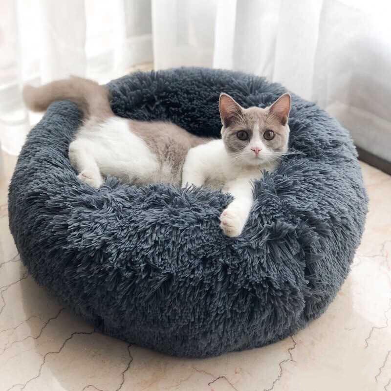 Dropshipping Pet kennelplush cat kennel round kennel warm winter pet pad non-stick fur sleeping den supplier dog bed