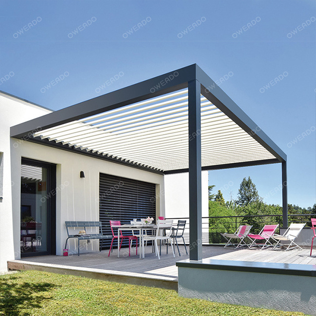 Oweado outdoor garden pergolas aluminum and PVC pergola, gazebo and arbors motorized automatize bioclimatic solar pergola roof