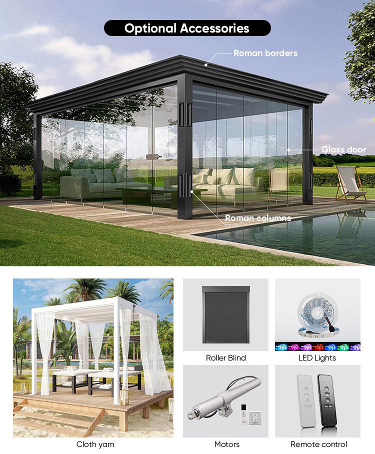 Waterproof Pergola Leisure Garden Motorized Louvered Roof Aluminium Gazebo Outdoor