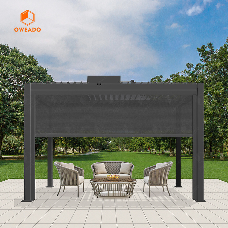 Outdoor fabric Wind Resistant Electric Roller Blinds With Gazebo Pergola