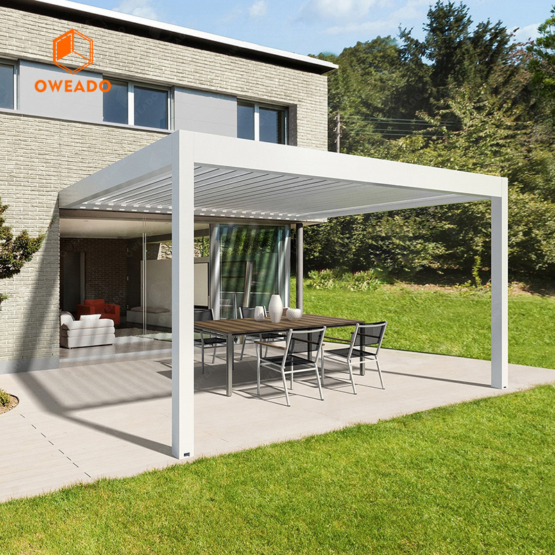 Modern Patio Pergola Gazebo 10x13 ft. Aluminum Adjustable Outdoor Louvered Pergola With Curtains And Netting