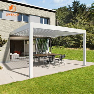 Modern Patio Pergola Gazebo 10x13 ft. Aluminum Adjustable Outdoor Louvered Pergola With Curtains And Netting