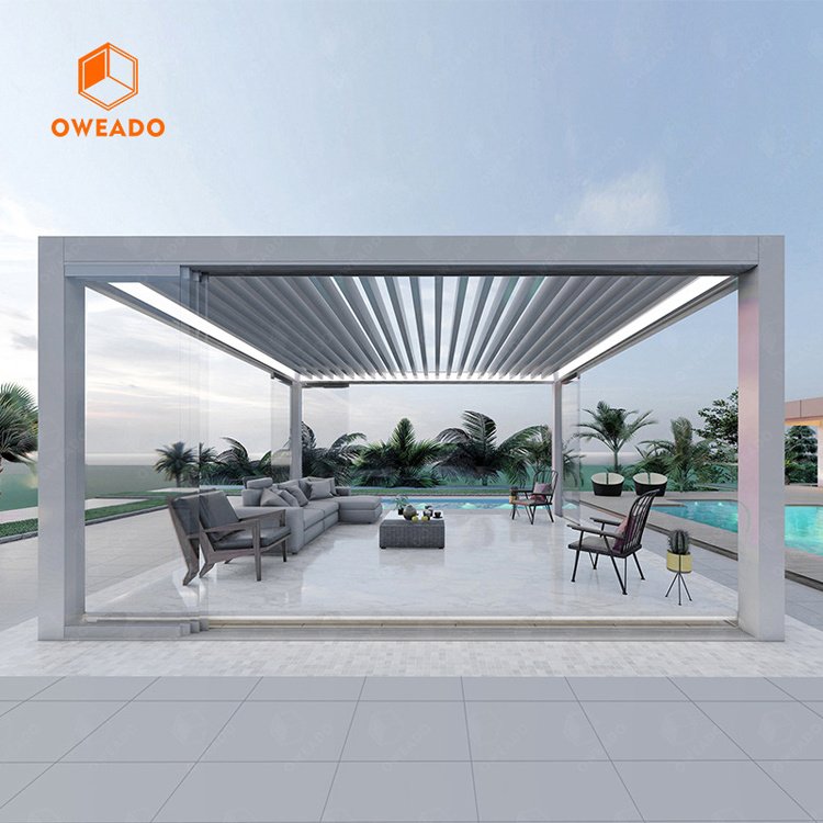 Oweado 3x3 Garden patio eco-friendly smart motorized slat louver aluminum pergola waterproof jardin metal gazebo