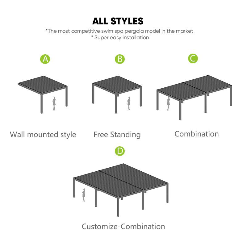 Sun louver outdoor waterproof aluminium bioclimatic pergola