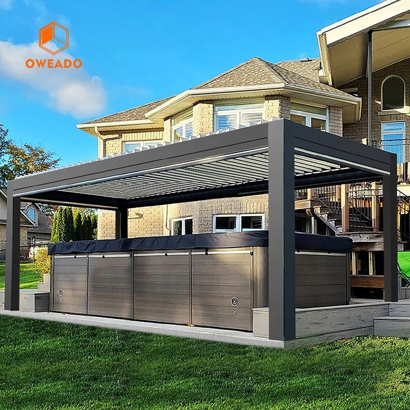 Oweado Opening Louver Roof Motorized Sunshade 12x12 Garden Aluminium Gazebo Outdoor Pergola With Roof