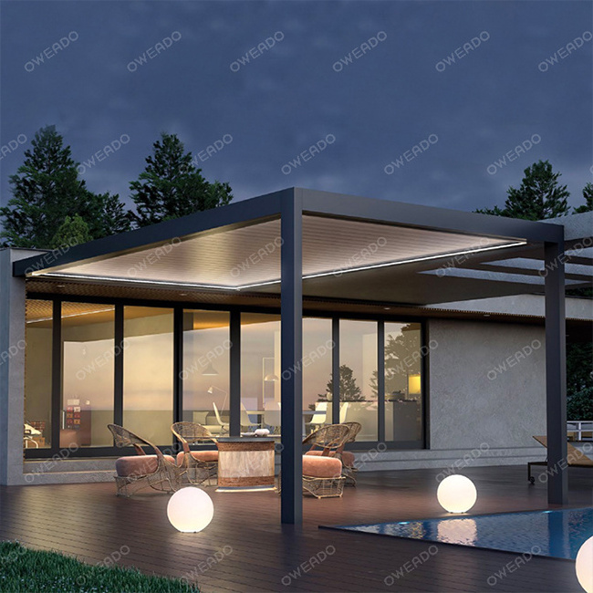 Oweado Four Seasons 4x3 3x4 Motorized Electric Aluminium Pergola Outdoor with LED Light