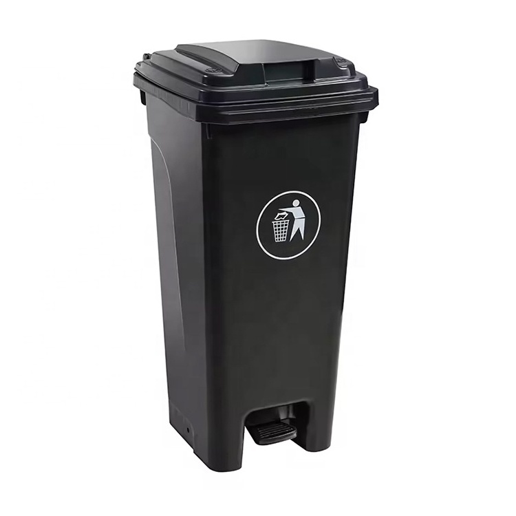 100L Plastic Waste Container Rectangle Trash Can with Plastic Step Pedal Easy-Close Lid Removable