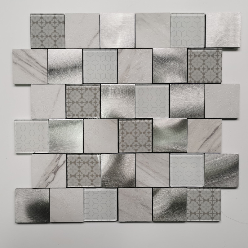 Aluminium Metal & PVC self-adhesive mosaic tiles designs Stick on Kitchen Backsplash