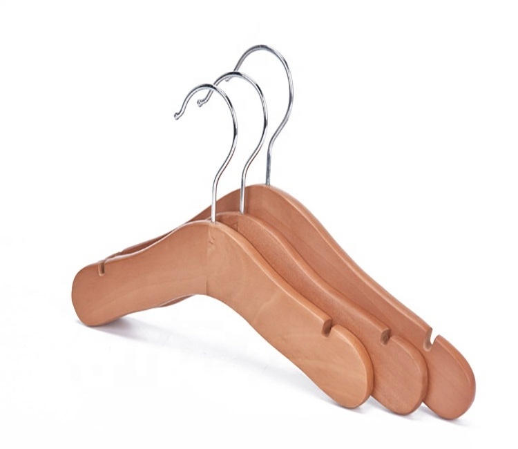 Baby Children Toddler Wooden Shirt Coat Hangers with Notches and Anti-Rust Chrome Hook