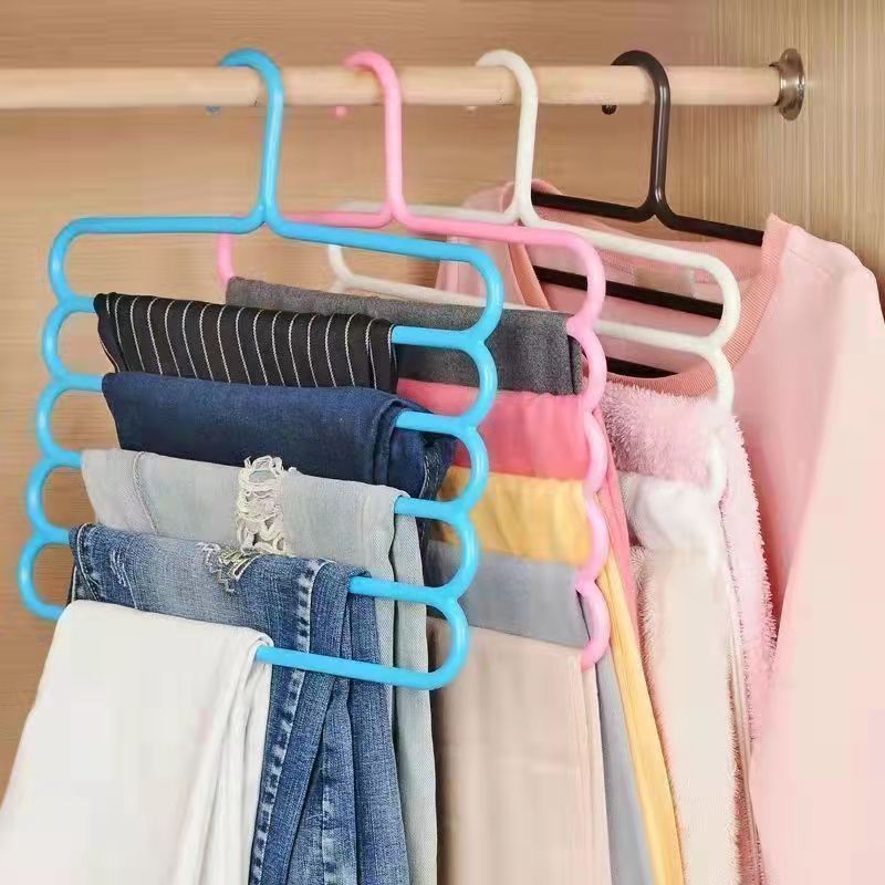 Space Saving 5 Layers Pants Hangers for Closet Organizer Plastic Hangers Closet Storage Organizer for Trouser Coat Scarf