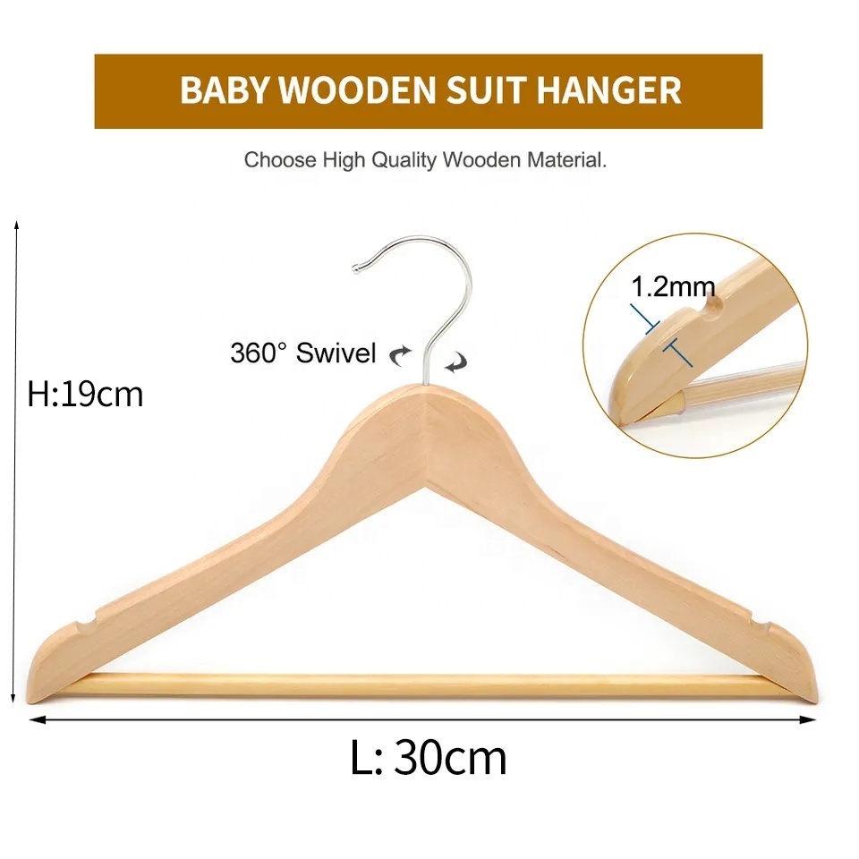 Natural Baby Toddler Children Kids Wooden Clothes Coat Hanger Wood Hangers for Clothes