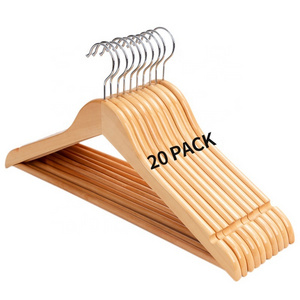 Wooden Coat and Clothes Hangers 20 Pack Durable & Slim Wood Hangers with Shoulder Grooves